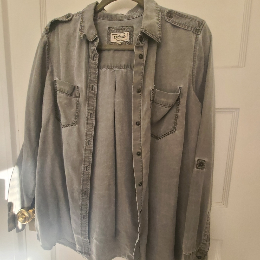 Express sage green button down